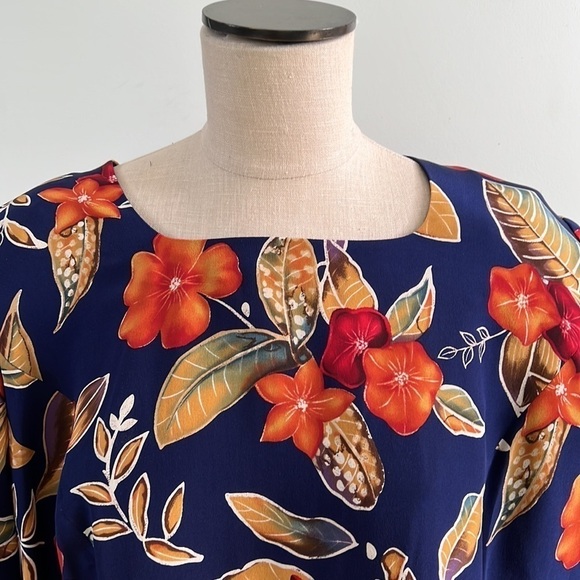 Maggy London Womens Petite SZ 20 Dress 100% Silk Blue Orange Autumn Wedding Fall - Picture 2 of 8